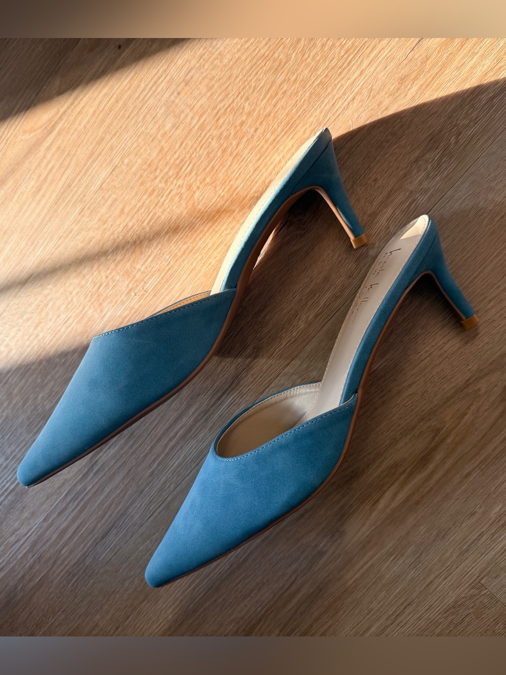 Teal Blue Pointed Toe Kitten Heel Pumps